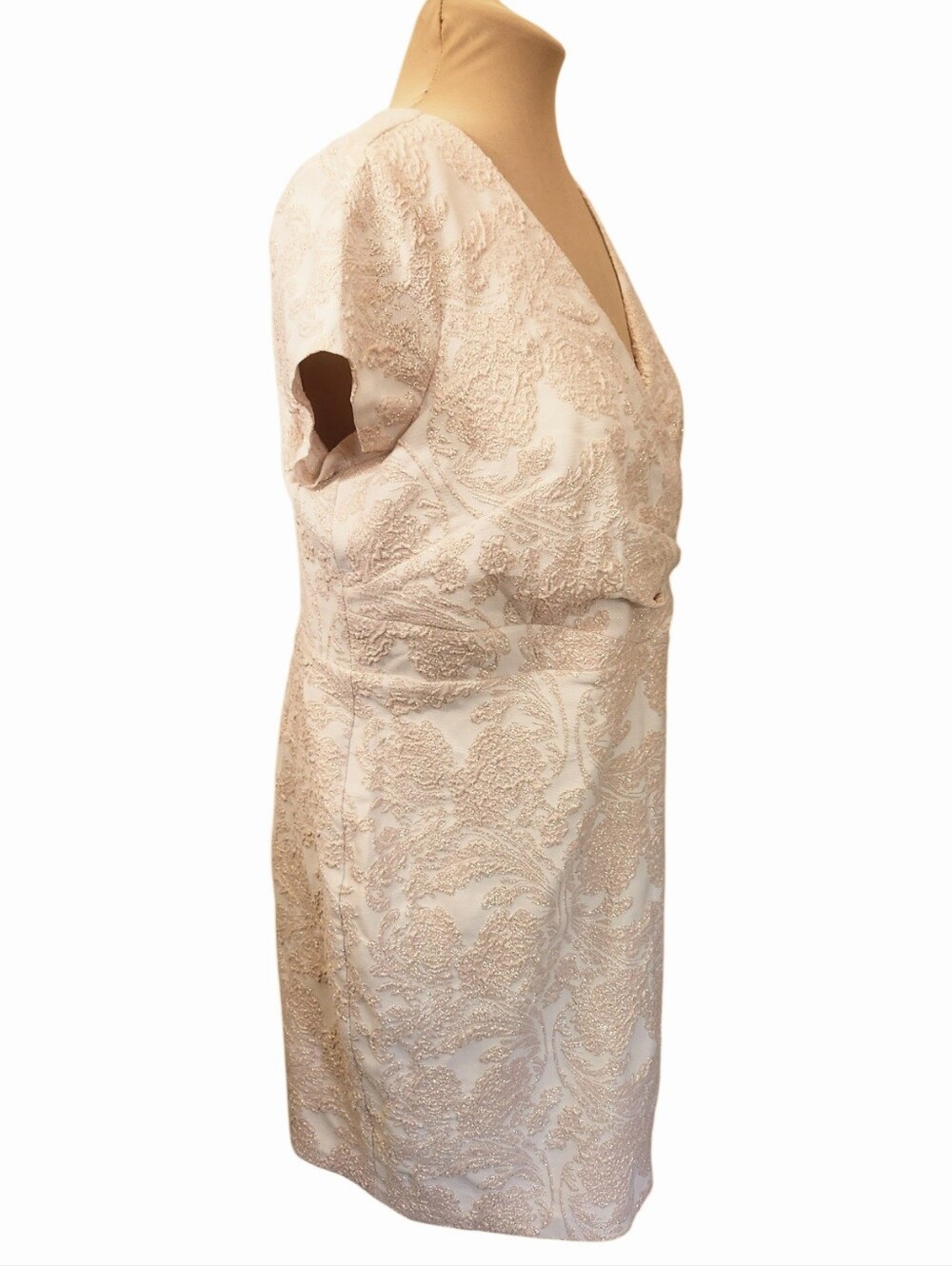 ADRIANNA PAPELL Pale Pink & Gold Jacquard Sheath Dress - Size 14W - Picture 6 of 16